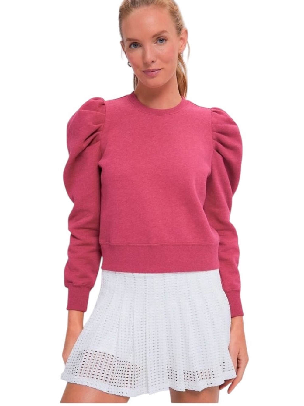 TUCKERNUCK Cotton Blend Heathered Pink Puff Sleeve Maisie Sweatshirt Top Size S